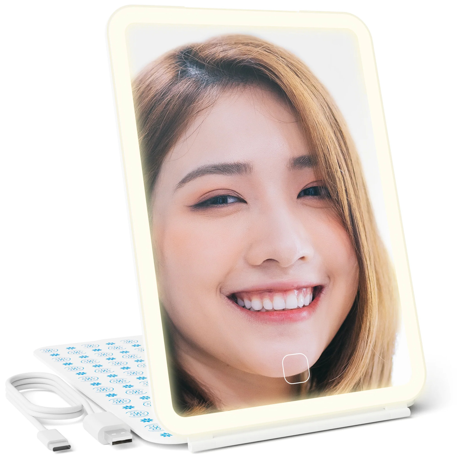 LED Lighted Makeup Mirror Rechargeable, Compact Folding Vanity Mirror for Travel