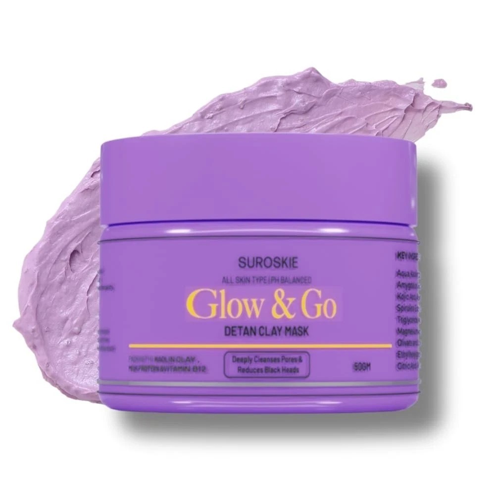 Suroskie Glow & Go De-Tan Clay Mask All Skin Types Men & Women 50g Face Pack