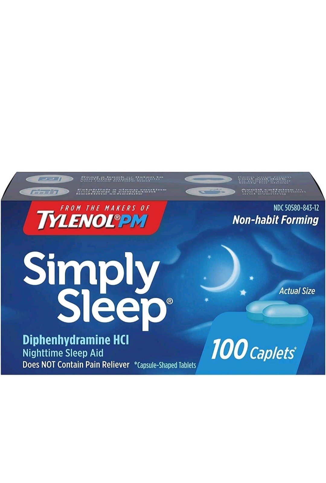 Tylenol Simply Sleep Diphenhydramine HCL Nighttime Sleep Aid Caplets 25mg 100 Ct