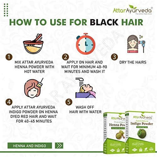 Attar Ayurveda Black Hair Dye Henna Indigo Powder Combo 200g Each Pack of 2