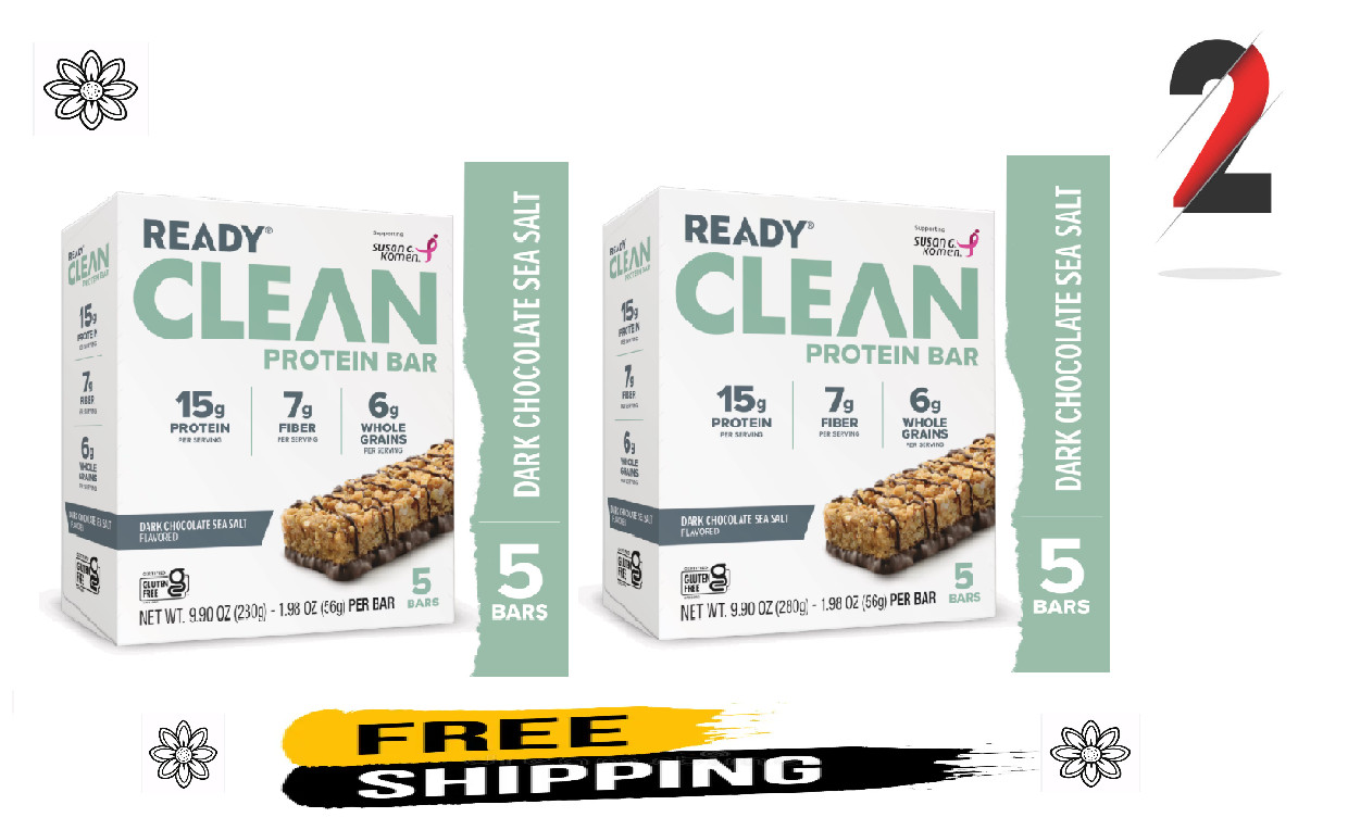 Ready CLEAN Bar, SEA SALT DARK CHOCOLATE 24 TOTAL BARS NIB- NON GMO 15G PROTEIN