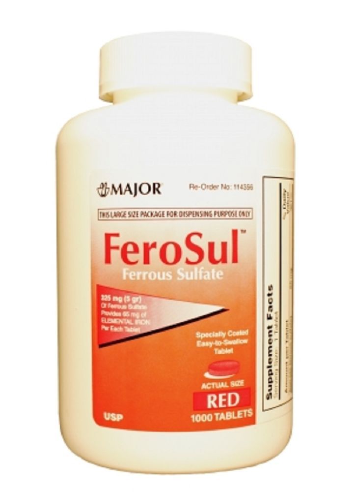 Ferrous Sulfate 325 mg Iron Tabs (Generic Feosol) FeroSul 1000 Red Tabs 11/24