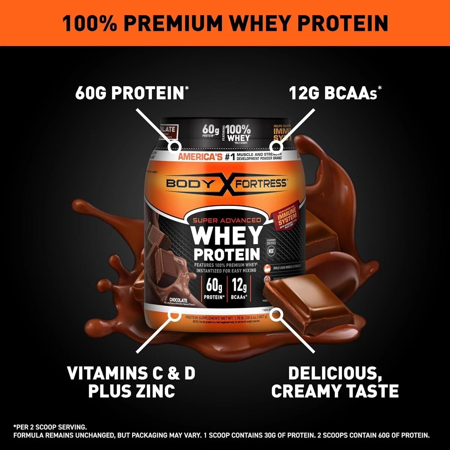Body Fortress Super Advanced 100% Premium Whey Protein Powder 1.78lbs