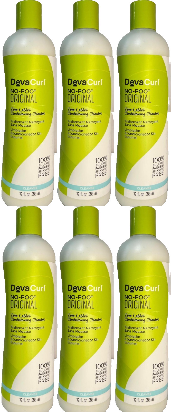 6 DevaCurl NO POO ORIGINAL ZERO LATHER CONDITIONING CLEANSER 12 oz ea (623)