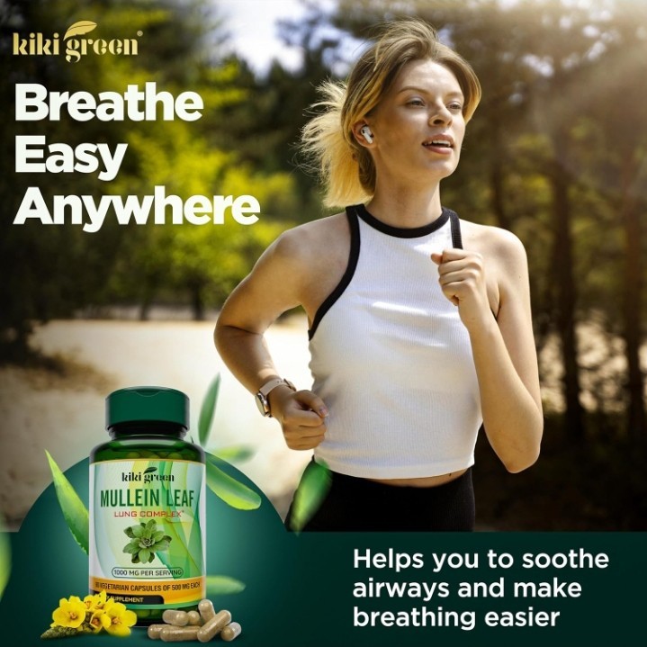KIKI Green Mullein Leaf Extract Capsules Vegan Herbal Supplement Lung Cleanse 90