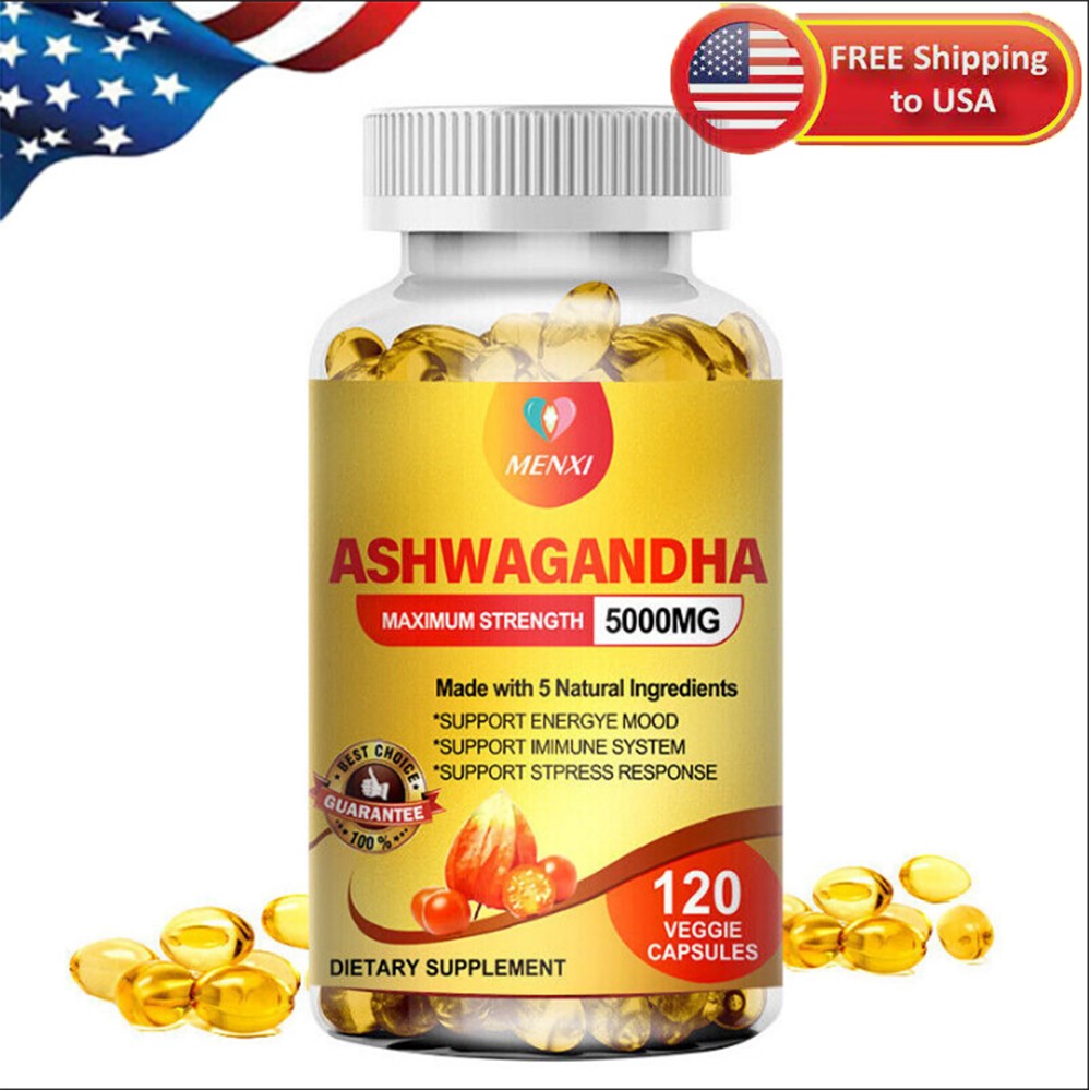 Organic Ashwagandha Capsules 5000mg Strong Stress & Adrenal Support 120 Capsules