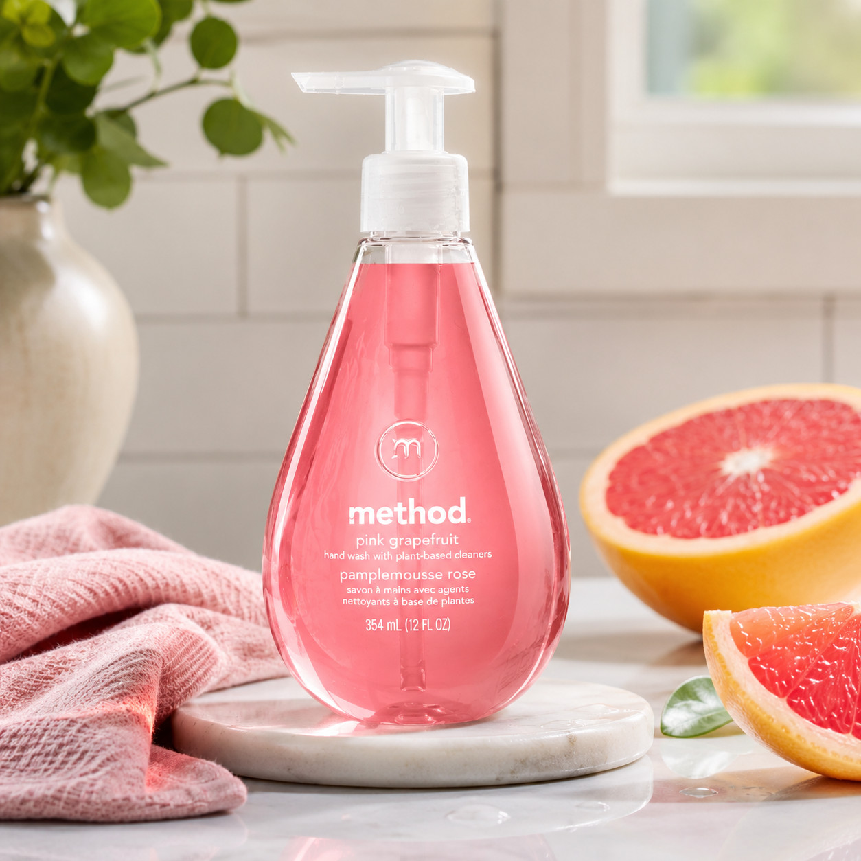 Method Pink Grapefruit Hand Soap 12 oz Plant-Based Cleaners Gentle Hand Wash