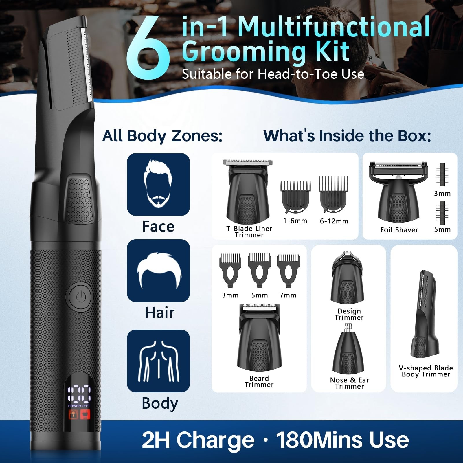 Waterproof Body & Beard Trimmer Kit for Men – Groin & Hair Grooming Tool