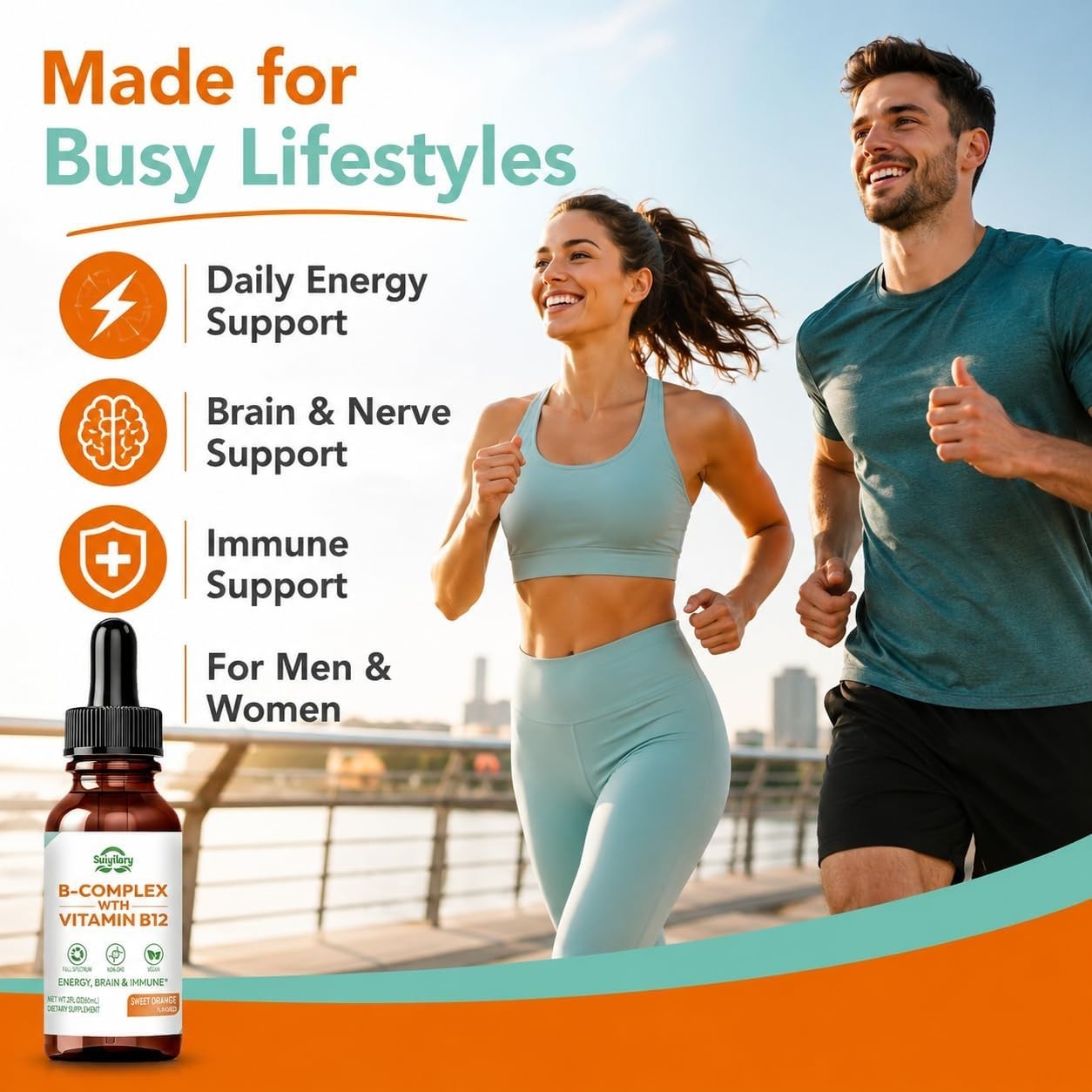 Suiyilary Vitamin B Complex Liquid Drops, B12 Methylcobalamin, B9 Folic, Vitamin