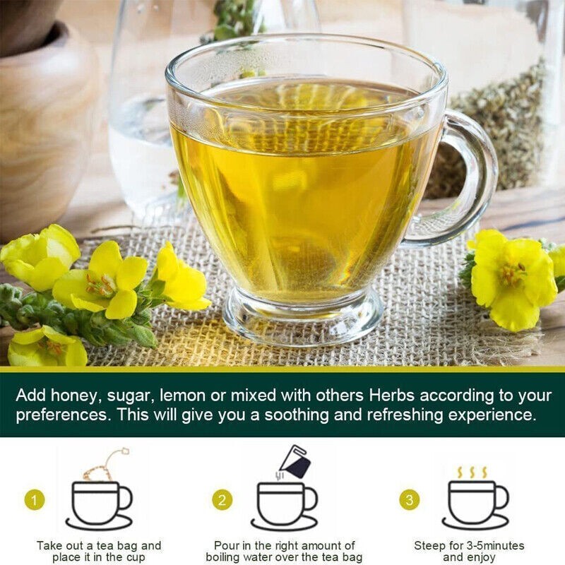 Mullein Leaf Tea Bags 100% Pure Mullein Leaf Herbal Respiratory & Lung Detox