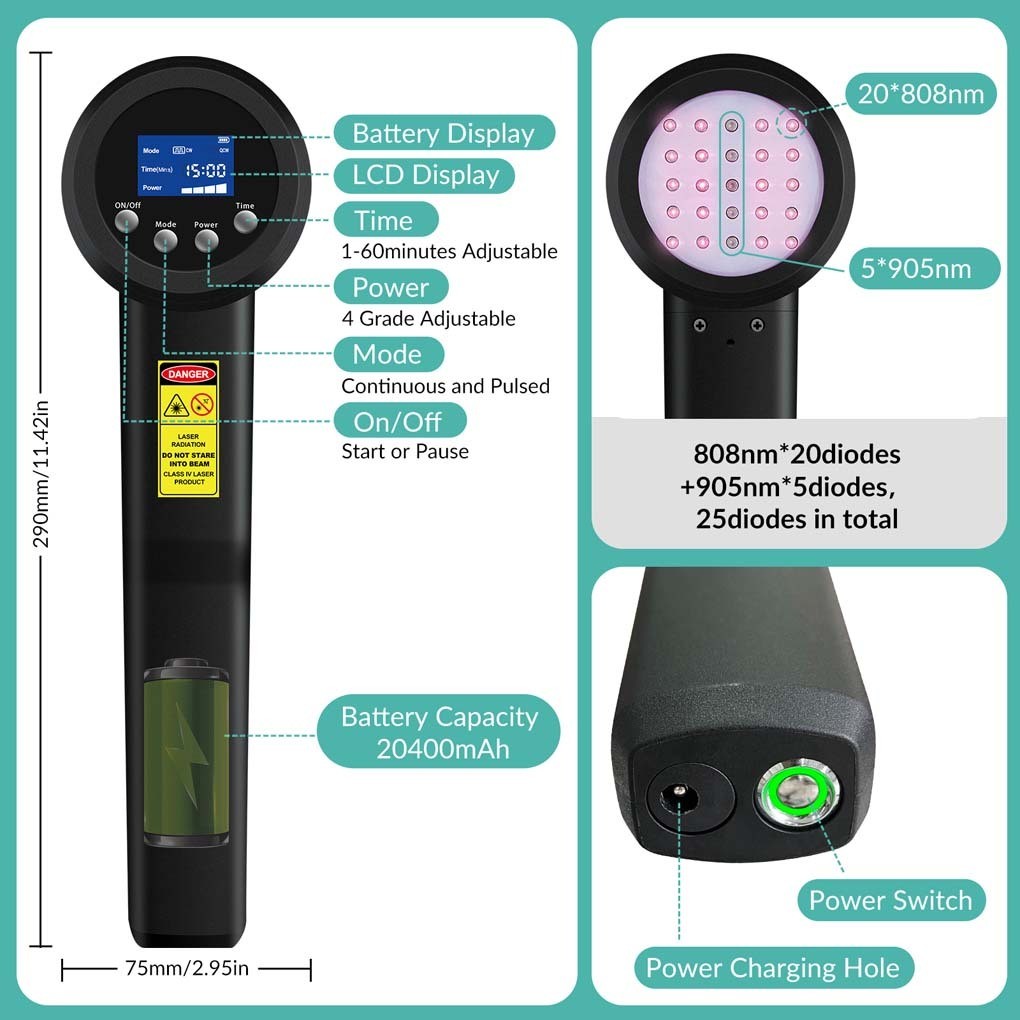 8W Class 4 Cold Laser Therapy Device 808nm 905nm LLLT Pain Relief for Arthritis