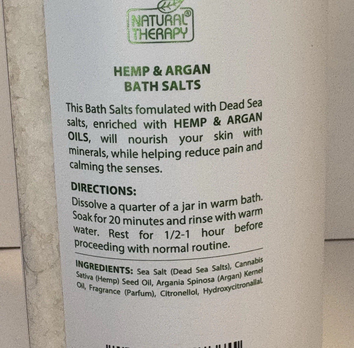 2 Pack Natural Therapy Hemp Lavender Dead Sea Bath Salts 37oz Each New Spa