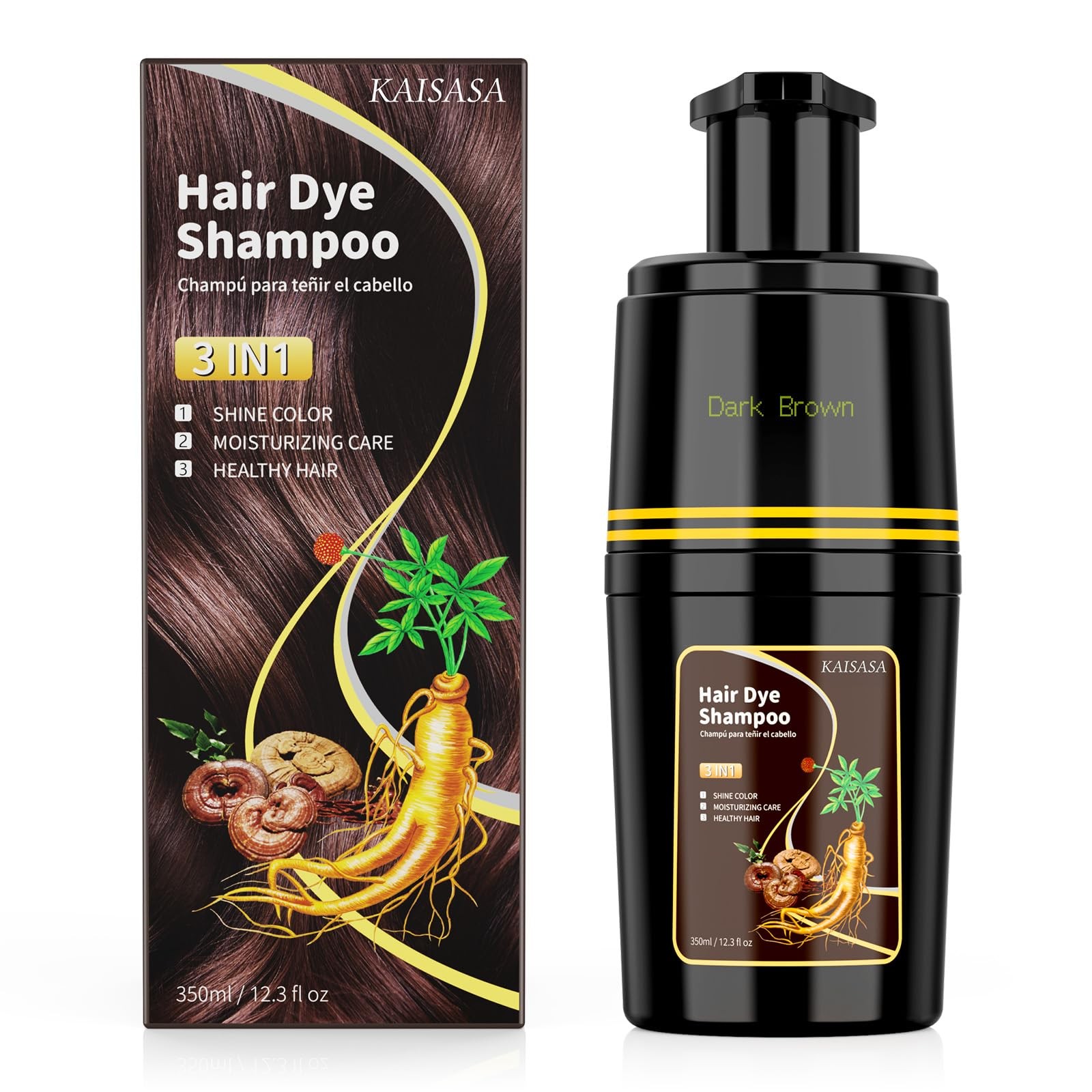 KAISASA Dark Brown Hair Dye Shampoo 3 in 1, Hair Color Shampoo for Cover Grey…