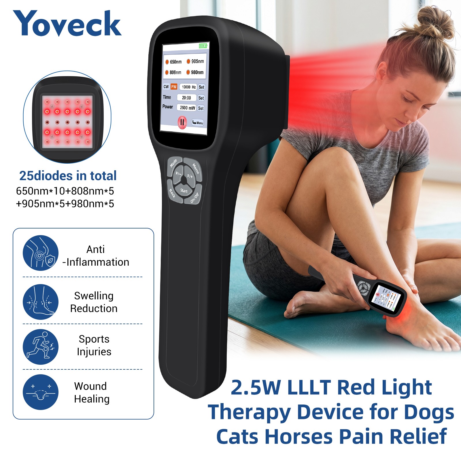 2500mW Cold Laser Therapy Device Red Infrared Light 25 Diodes Home & Clinic Pain
