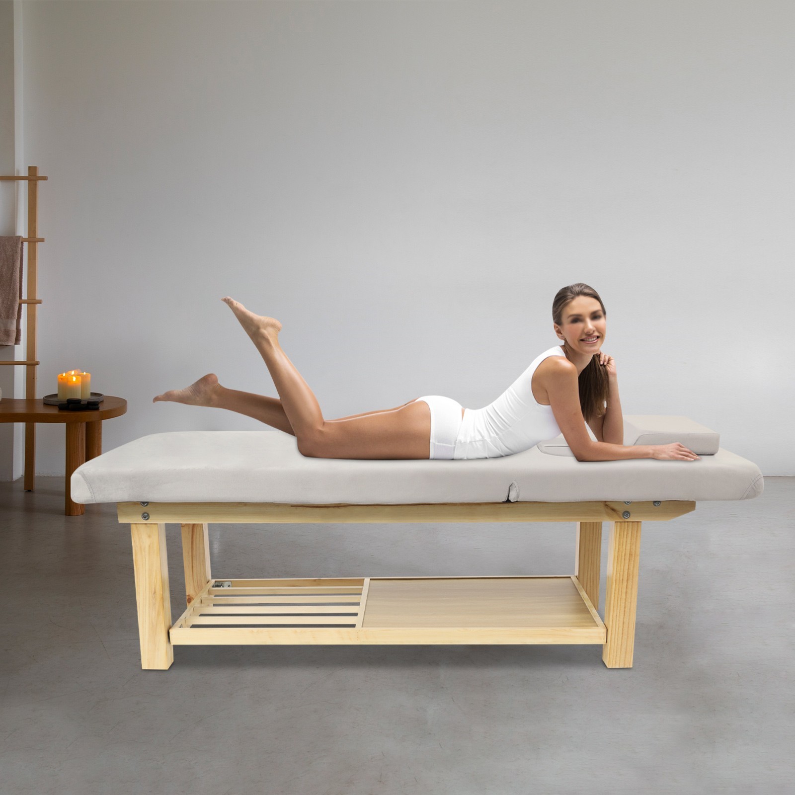 Solid Wood Stationary Massage Table 0-45°Angle Adjustable Physical Therapy Table