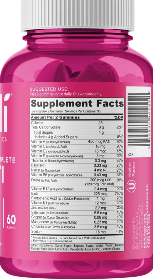 2 BOTTLES- NEW Goli Nutrition Women‘s Complete Multi Vitamin Vegan Gummies -60ct
