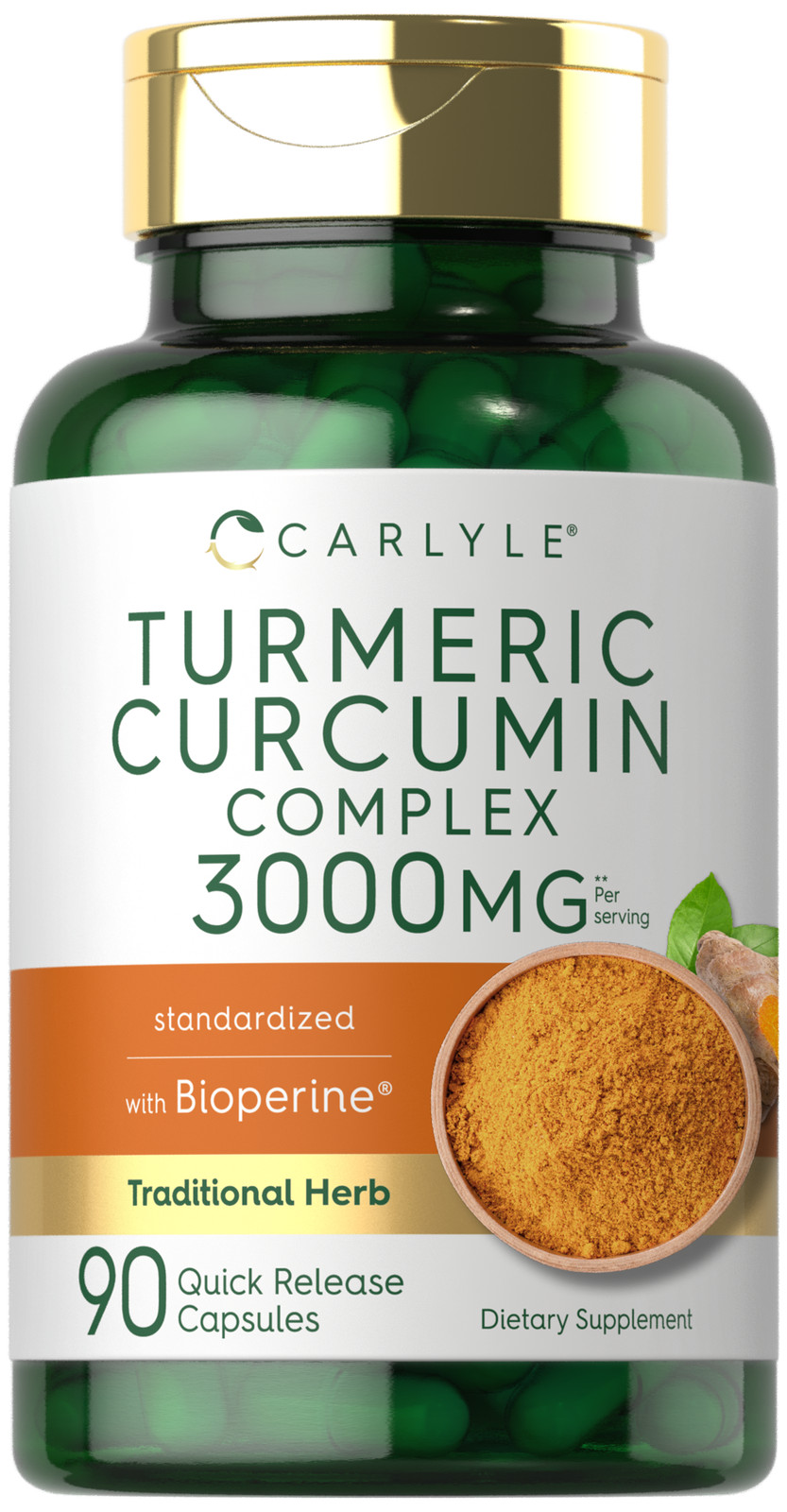 Turmeric Curcumin with Bioperine | 3000 mg | 90 Capsules | by Carlyle