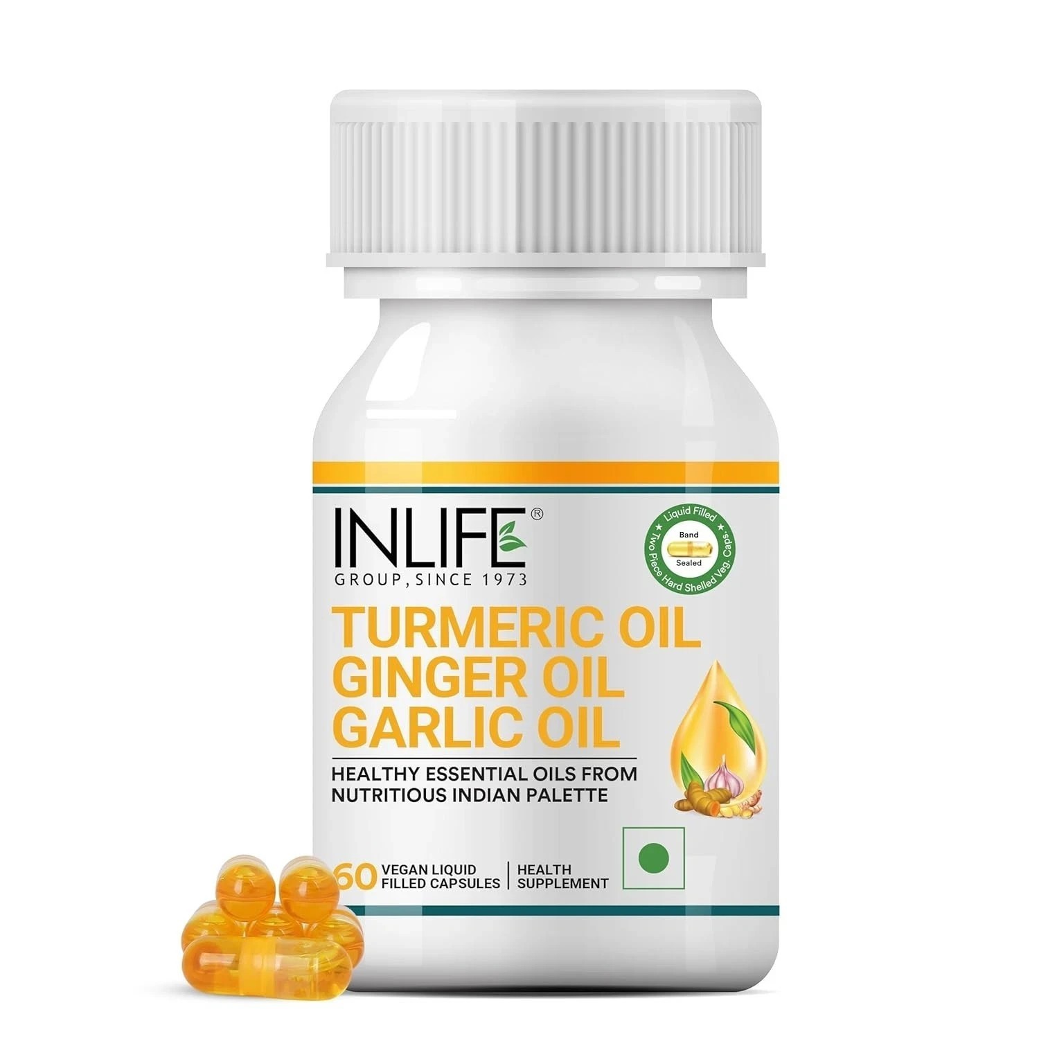 INLIFE Turmeric Oil Ginger Oil Garlic Oil Capsule | 60 Vegetarian Capsules