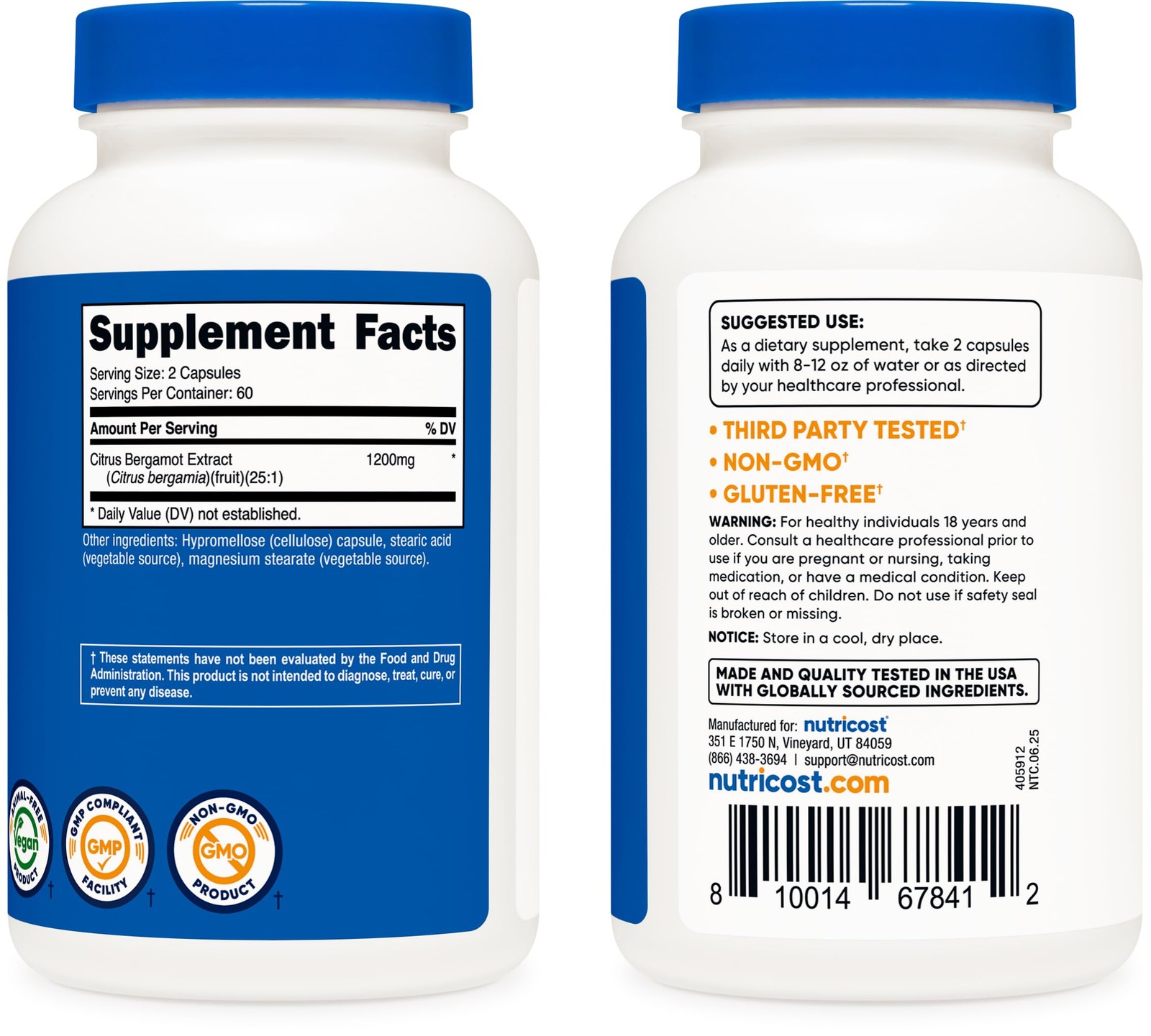 Nutricost Citrus Bergamot Capsules 1,200mg, 120 Count (Pack of 1), Multicolor
