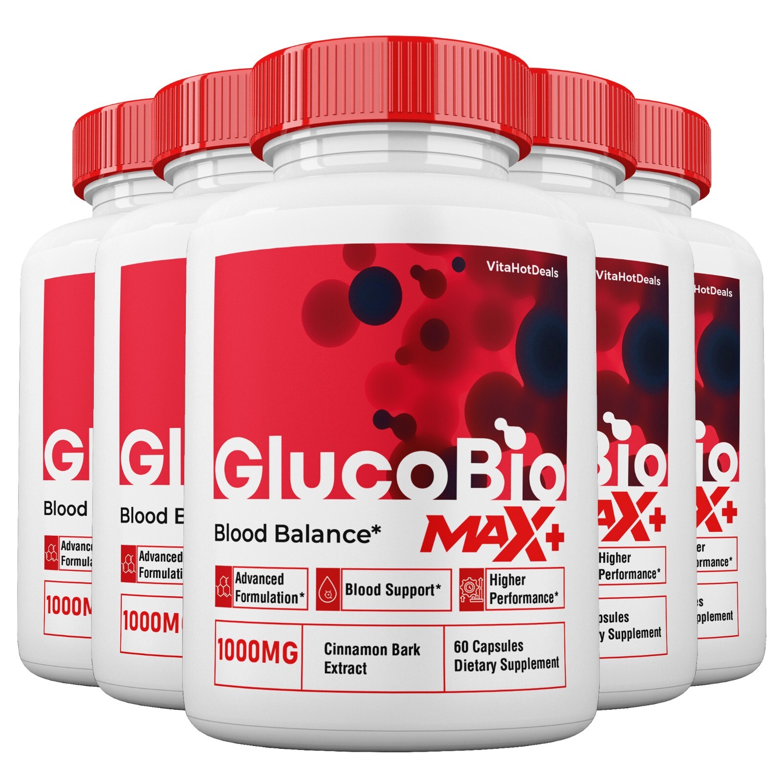 GlucoBio Max + Blood Support Capsules, 2X Higher Strength, GlucoBio Max (5 Pack)