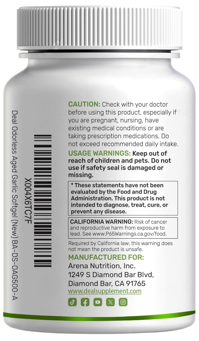 Odorless Aged Garlic Softgels 500ct with MCT Oil – Non-GMO, 2-Year Extract