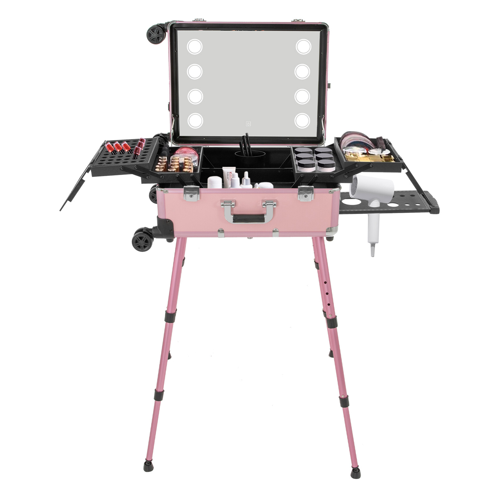Professional Cosmetic Travel Case Vanity Organizer Rolling Makeup Train Case