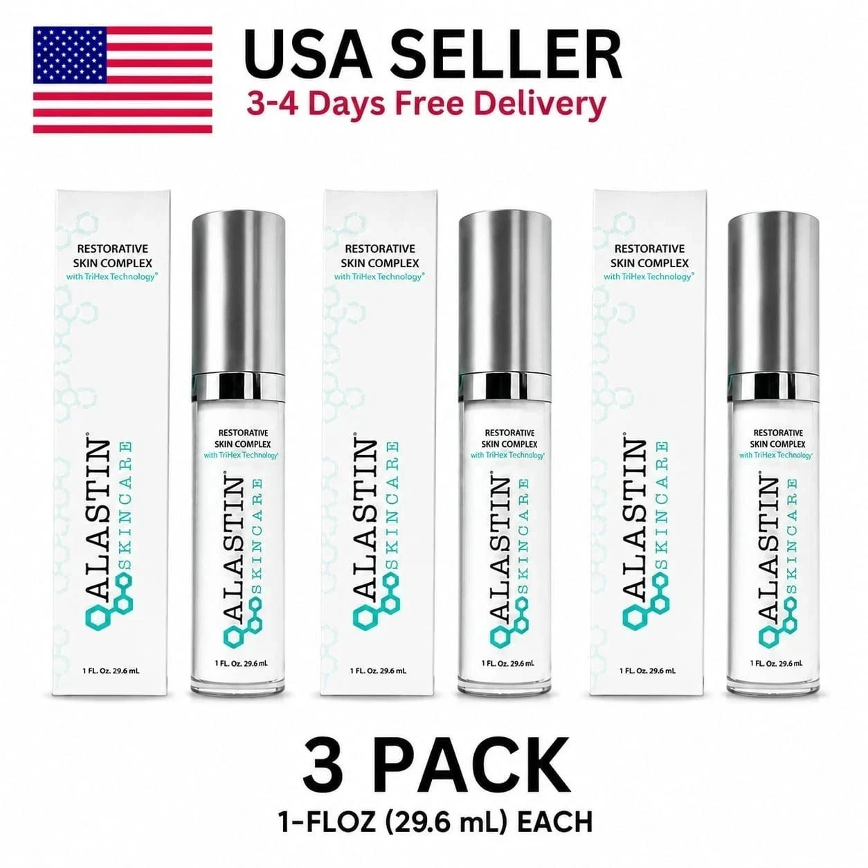3 PACK Alastin Skincare Restorative Skin Complex with TriHex Tech 1fl oz/29.6ml