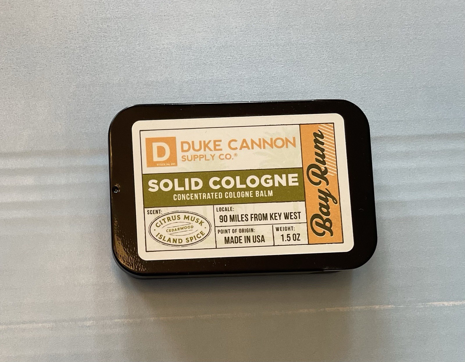 Duke Cannon Men’s Solid Cologne Bay Rum Cedarwood Island Spice 1.5 oz Tin NEW