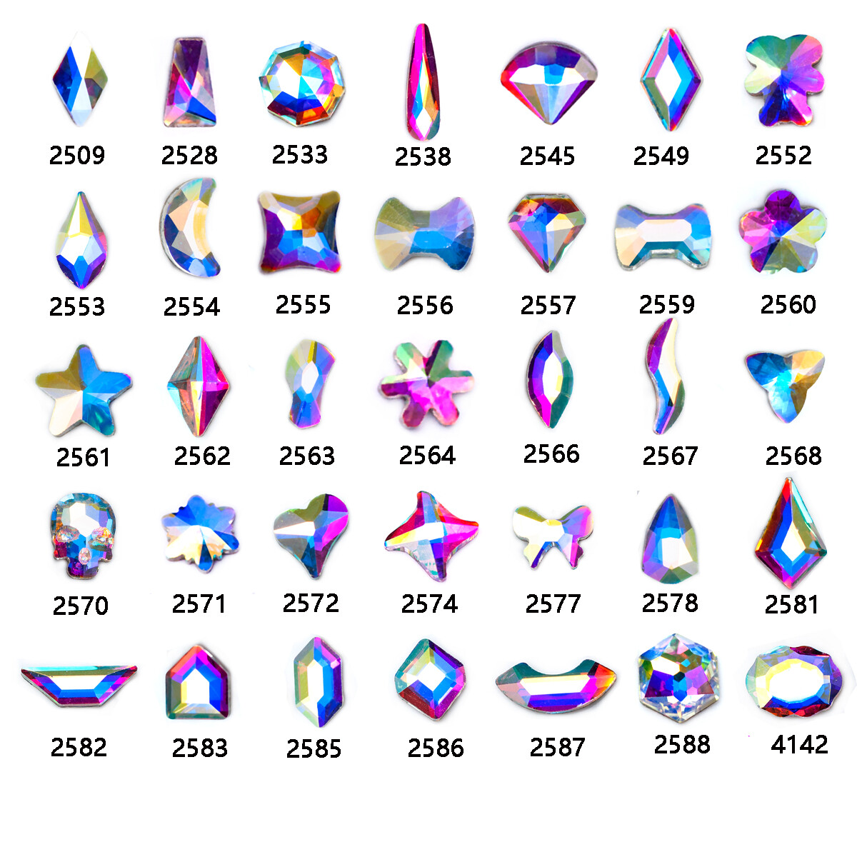 Crystal AB Different Design Flat Back Glass Nail Art Gems Non Hotfix Rhinestone