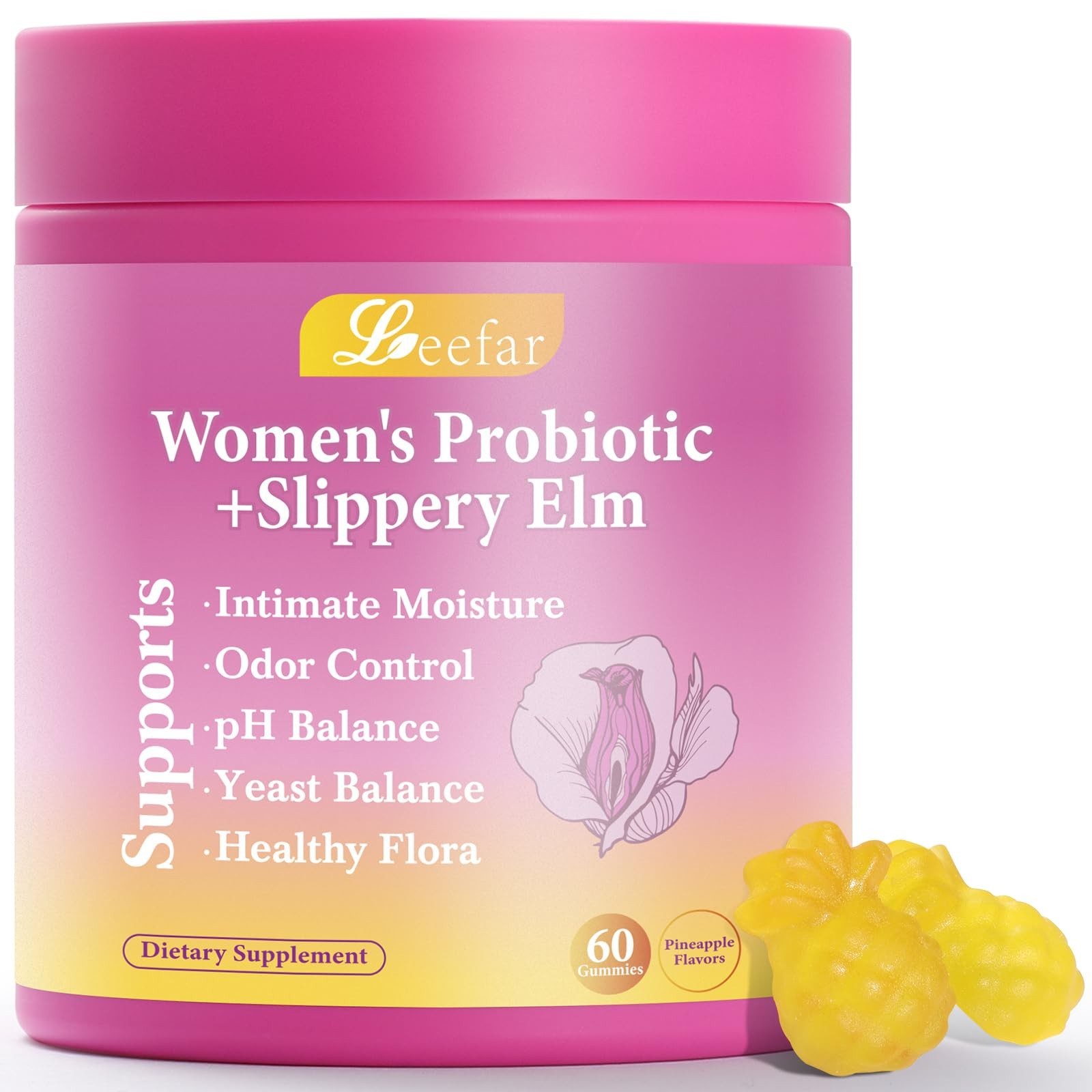 Leefar Her Juicy Probiotic Gummies ?C Slippery Elm, Gut & Vaginal Health, 60ct