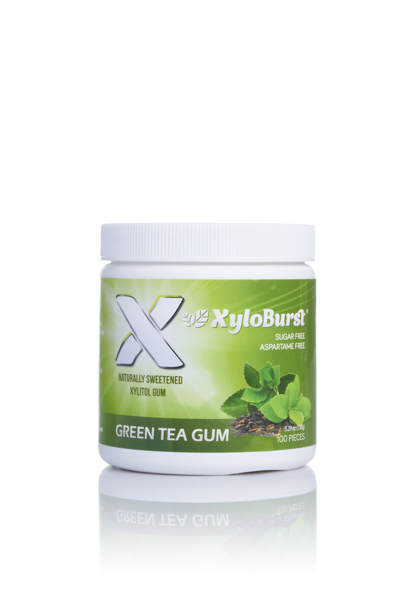 XyloBurst Green Tea Xylitol Gum 100 Count Jar – Aspartame Free & Vegan