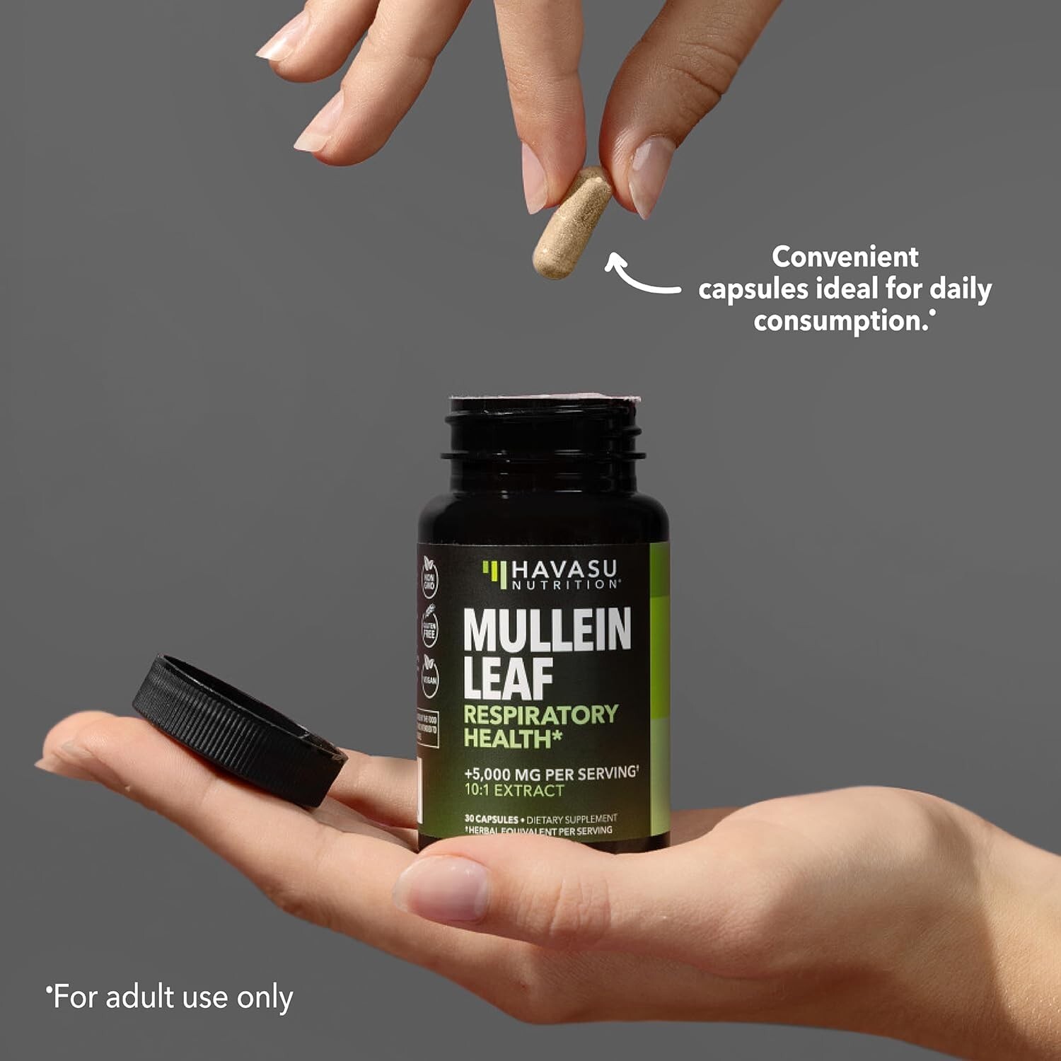 Mullein Leaf Capsules for Respiratory Health 5000mg Extract 10:1 Lung Supp, 30ct