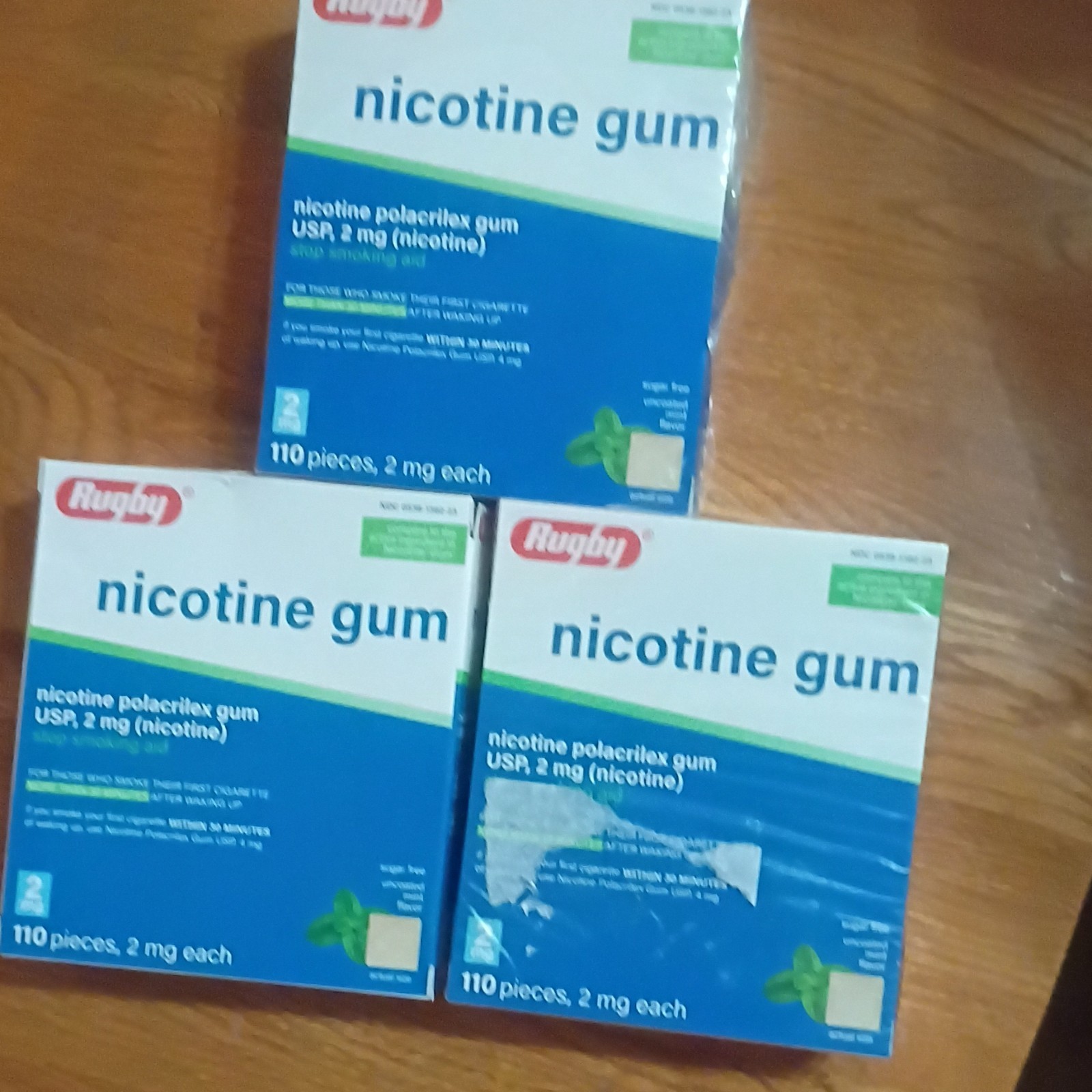 Rugby Nicotine Gum 2mg Mint Sugar-Free Uncoated Stop Smoking Aid 110 Ct