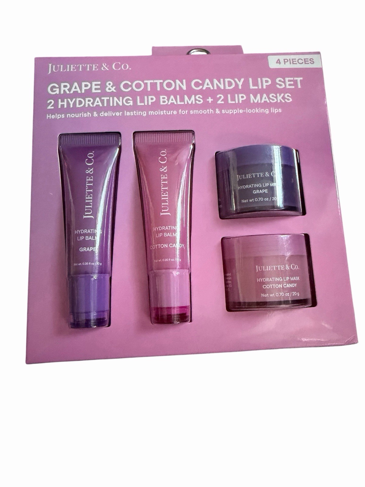 Juliette & Co. Hydrating Lip Balm & Mask Set 4pc Grape Cotton Candy Berry