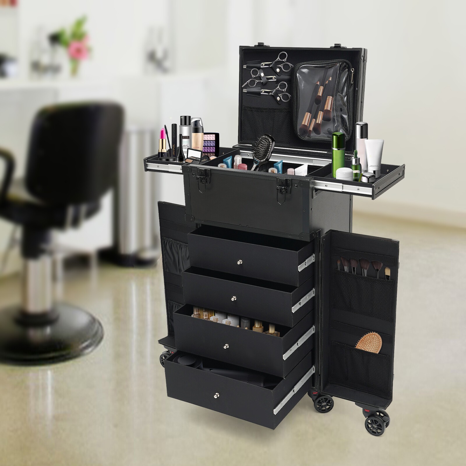Professional Makeup Case Organizer Travel Case Rolling Makeup Cosmetics Case