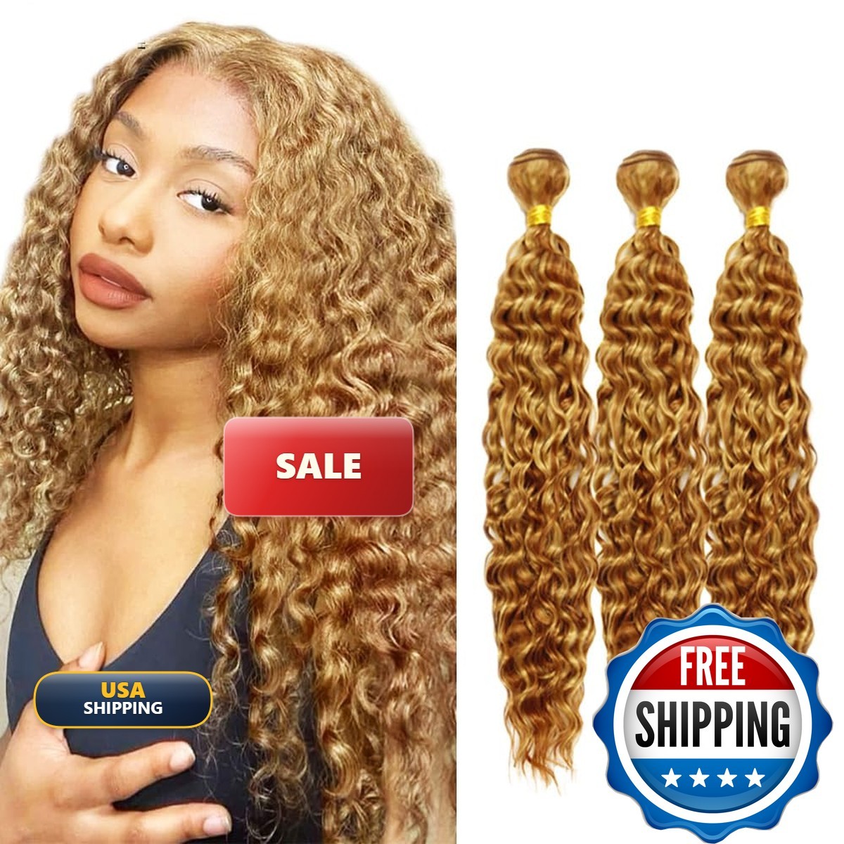 30 Inch Deep Wave 3 Bundles P27/30 Two Tone Honey Blonde Mixed Brown Peruvian