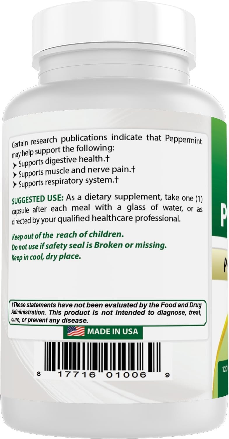 Lab-Tested Peppermint Oil Bowel Support, 120 Capsules – Adult Dietary Supplement