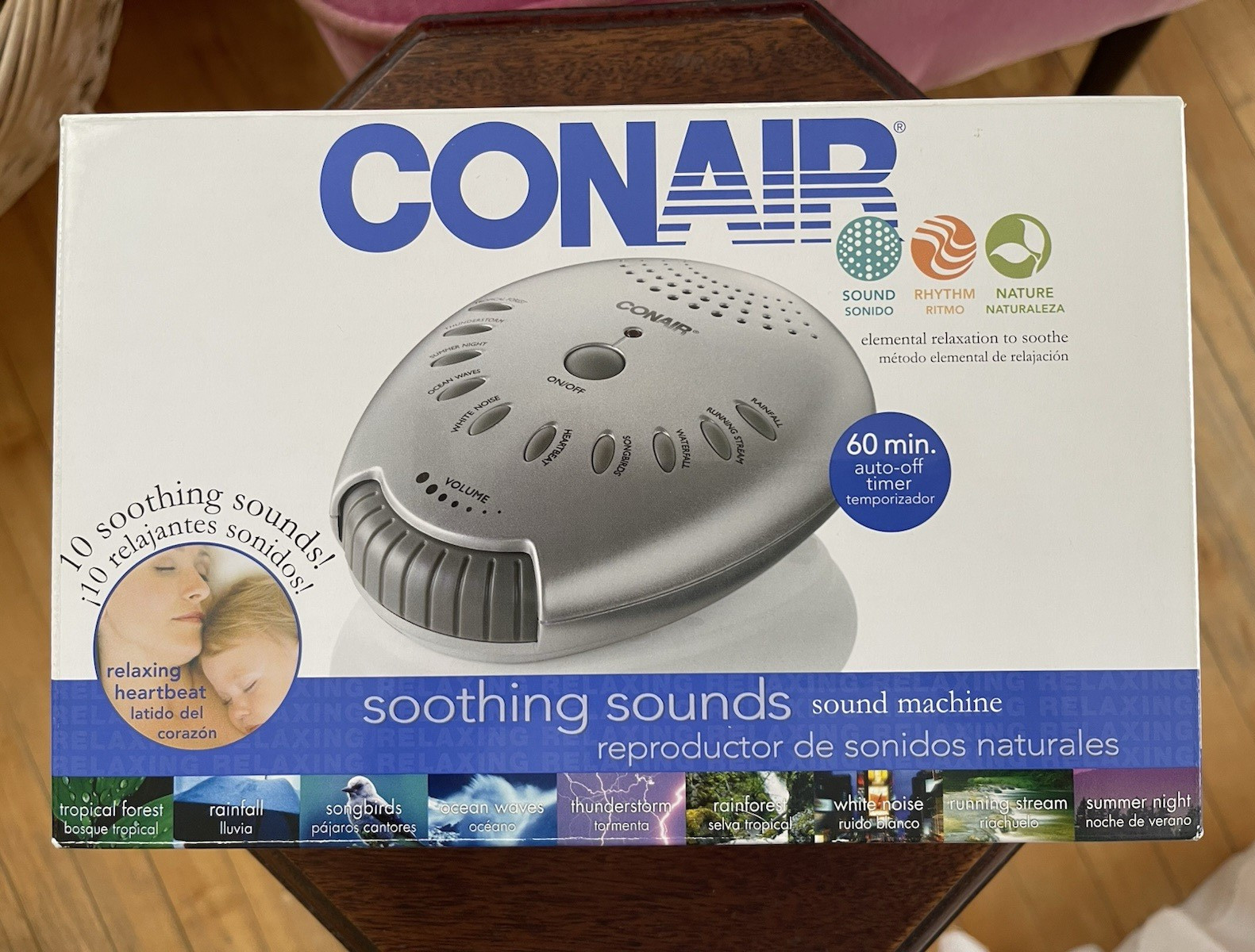 Conair SU1W Soothing Sounds Sound Machine 10 Sounds 60-Min Timer Silver/Gray