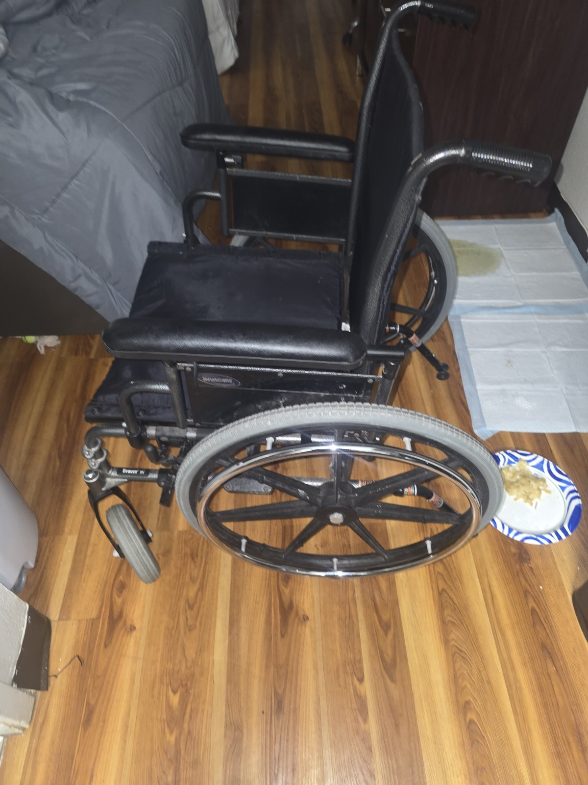 Black Manual Wheelchair w/ Padded Armrests, 4 Wheels, Adult/Senior