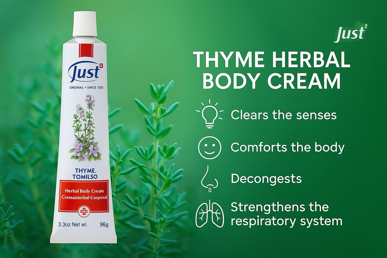 Swiss Just Thyme Herbal Body Cream / Crema Herbal de Tomillo – 96g