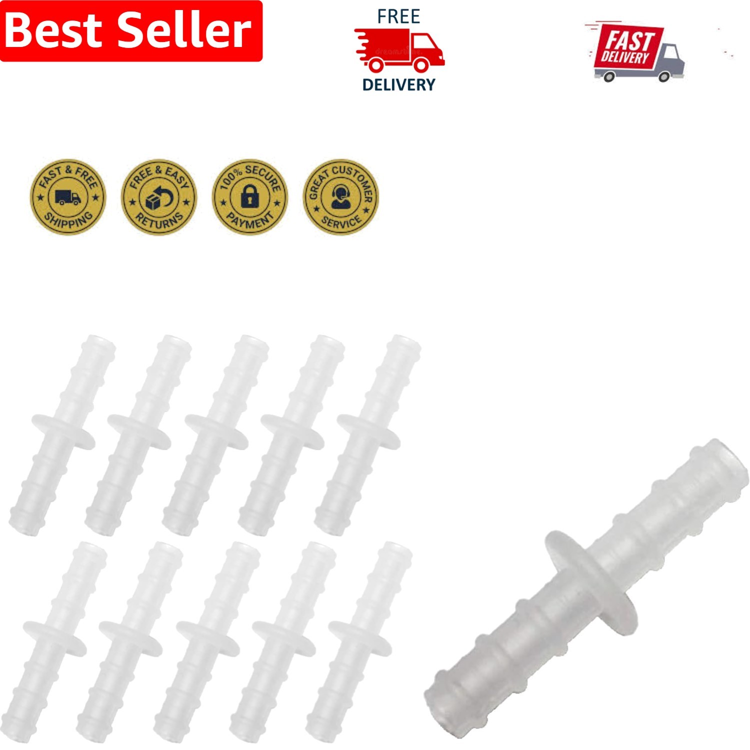 Universal 10-Pack Oxygen Tubing Connectors | Leak-Resistant and Durable Design