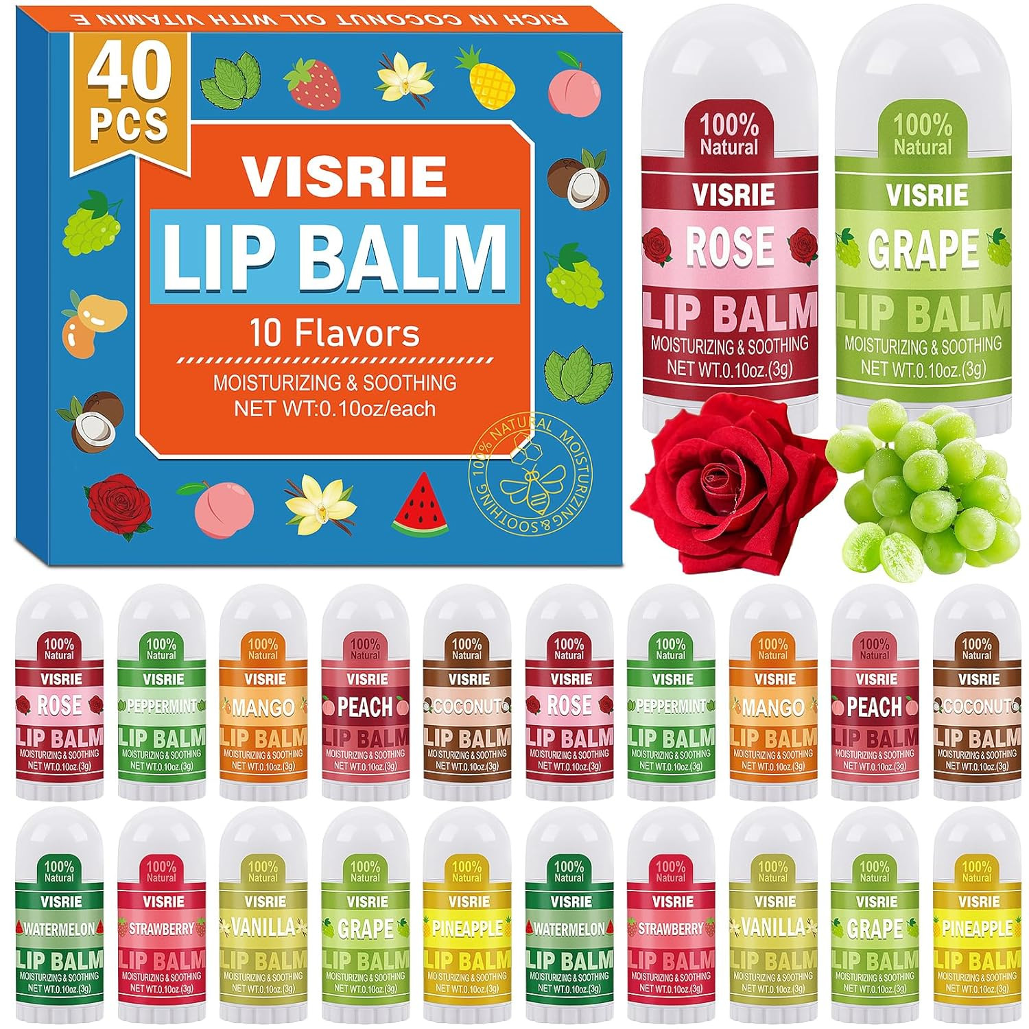 Mini Lip Balm 40 Count, Bulk with 1 Count (Pack of 40), clear