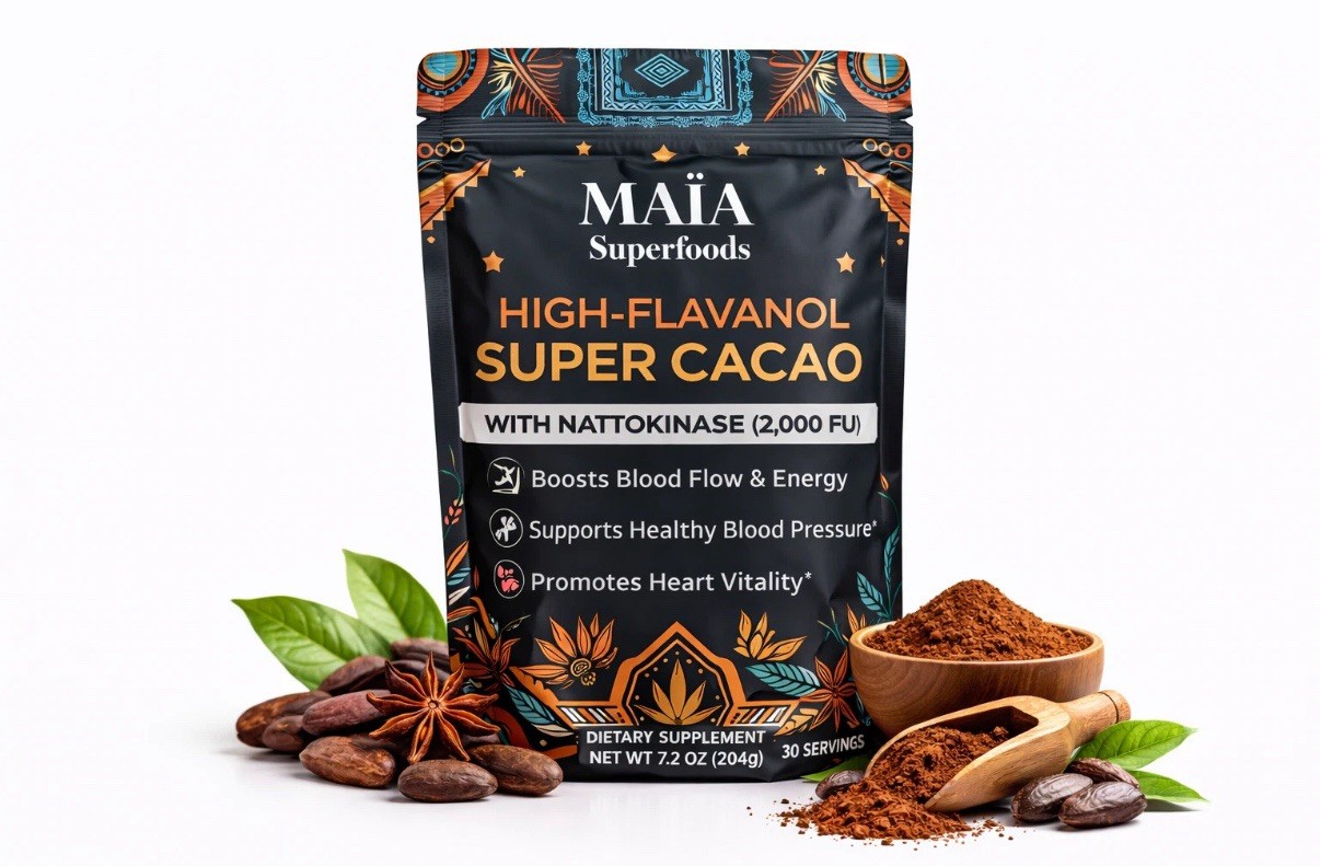 Maïa Superfoods High-Flavanol Super Cacao w/ Nattokinase 30 Servings – Fast Ship