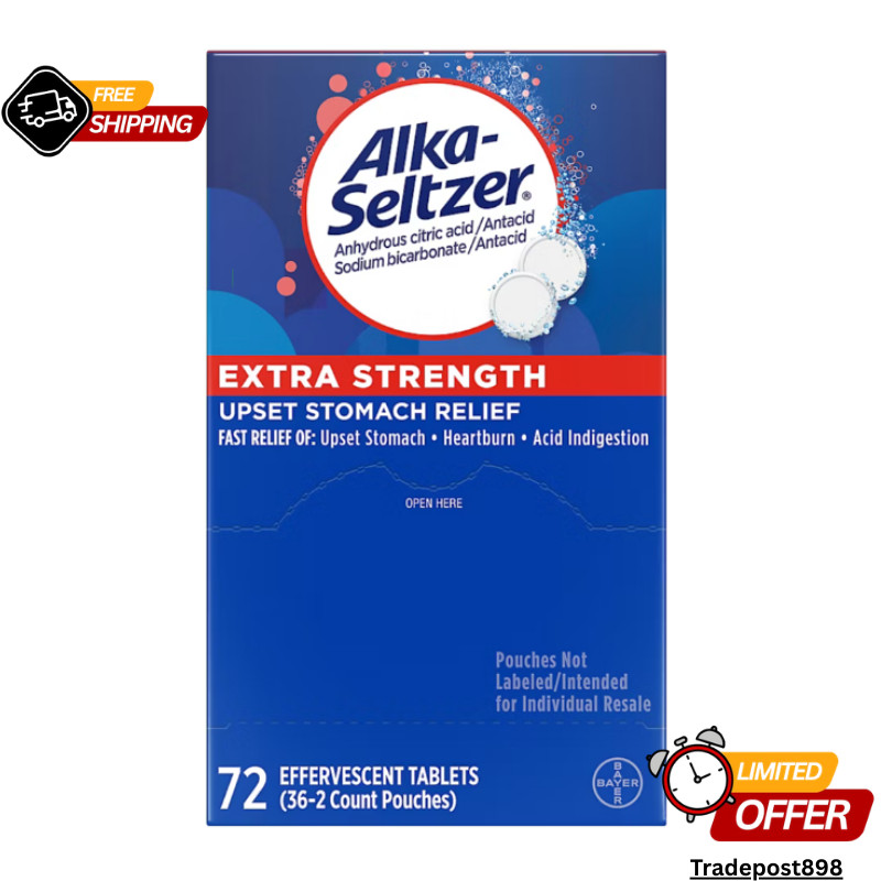 Alka-Seltzer Extra Strength, Heartburn, Indigestion, Upset Stomach, 72 Ct.