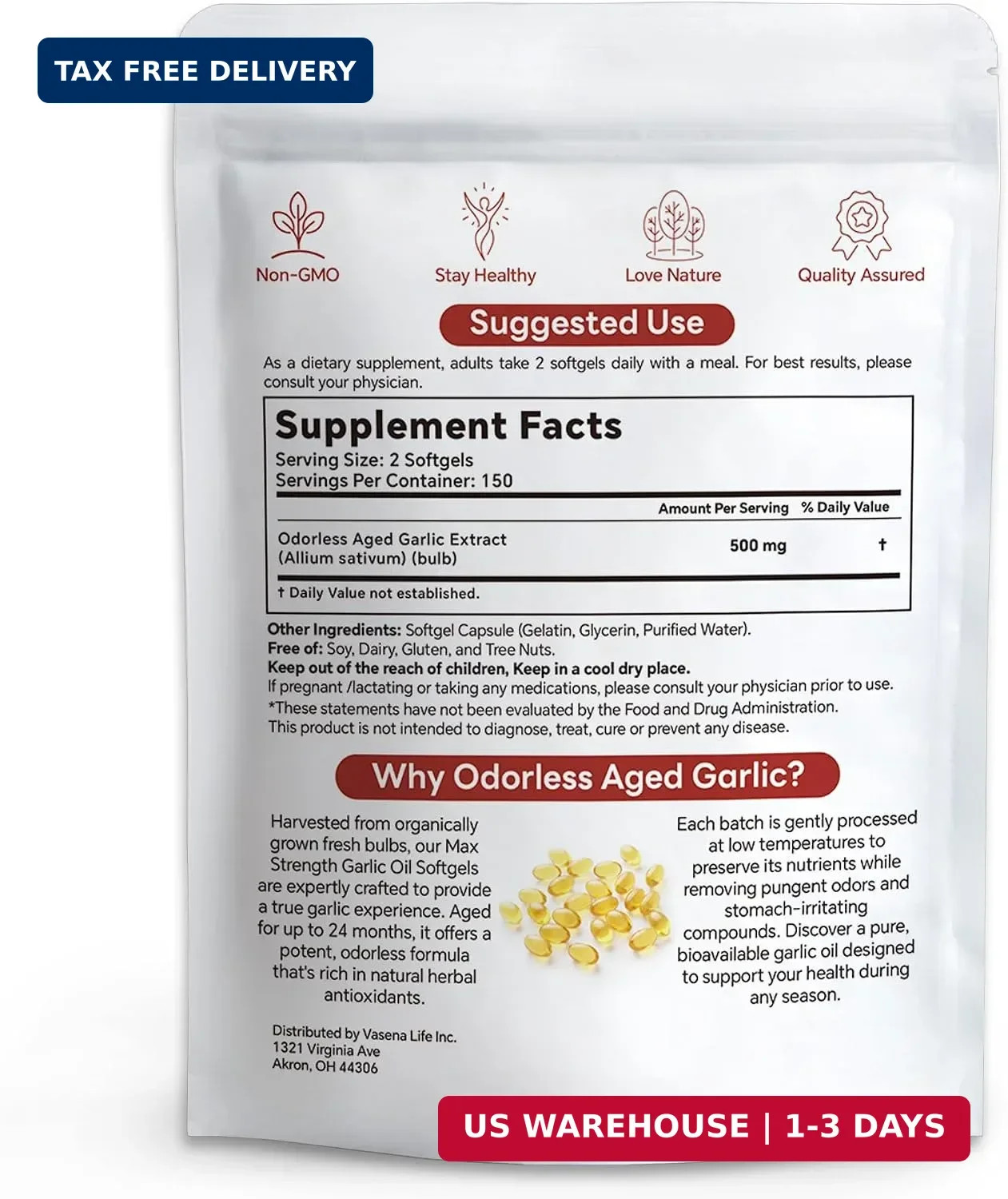 Aged Garlic Extract Softgels, Odorless 15:1 Formula, 300 Count | 2-year matured