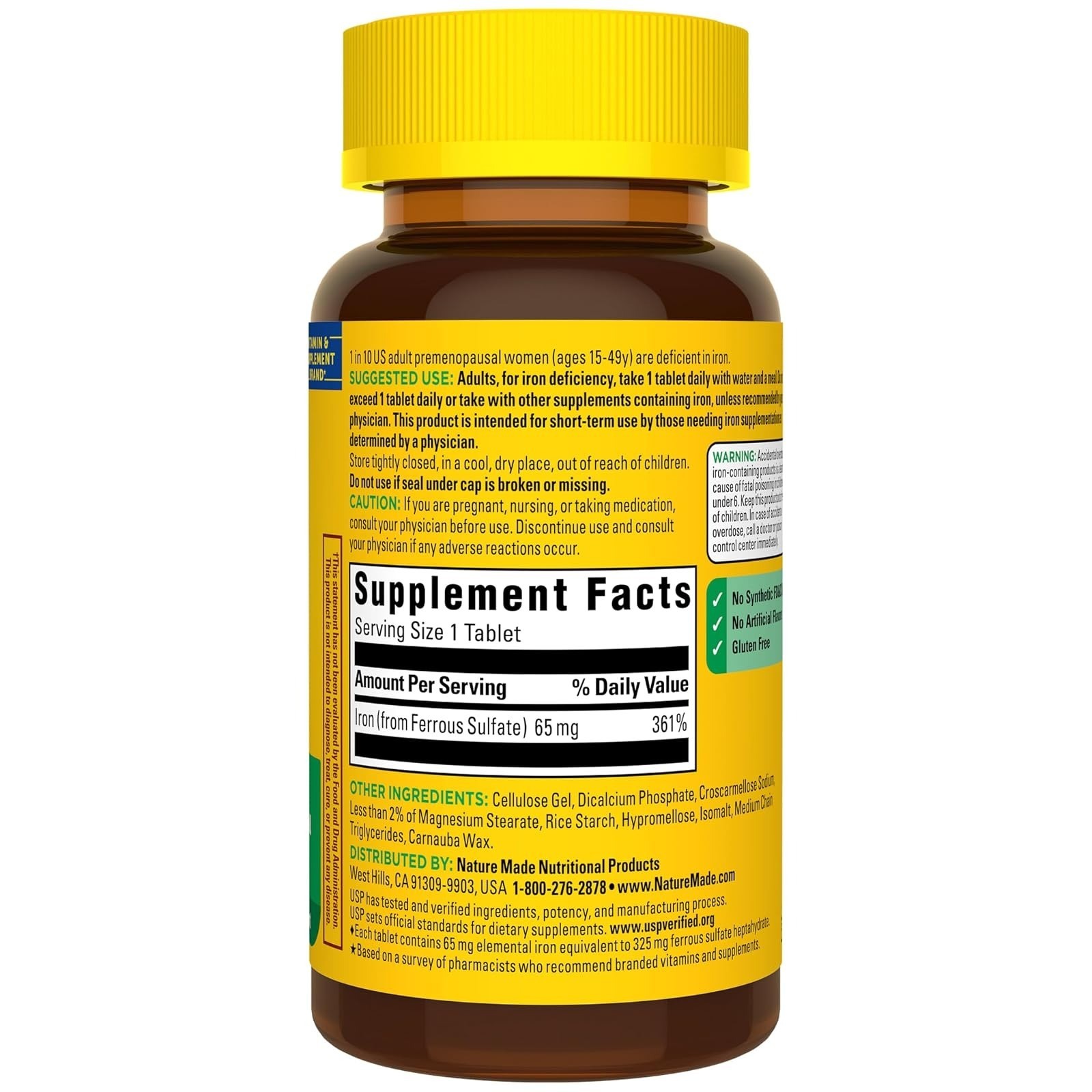Nature Made Iron 65 mg Tablets for Red Blood Cell Support – 180 Count
