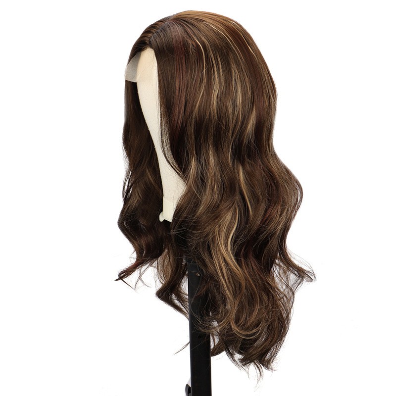 Mix Color Middle Part Big Wave Long Curly Synthetic Lace Wig Full Head Wig