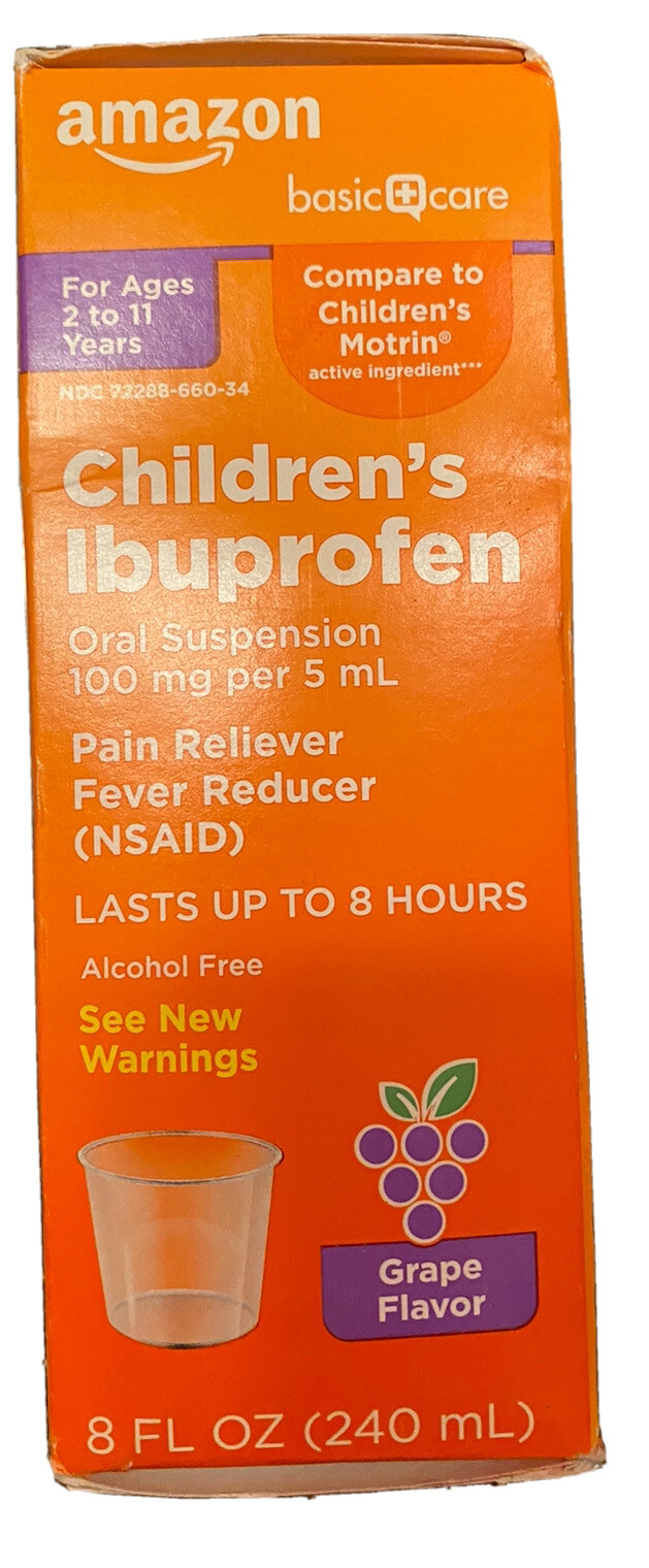 Amazon Basic Care childrens Ibuprofen Oral suspension 100 mg per 5 ml Grape 8oz