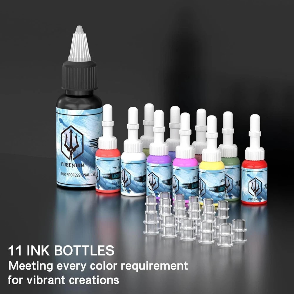 Wireless Rotary Tattoo Machine Kit with 20 Tattoo Cartridge Needles, Ink Set & 2