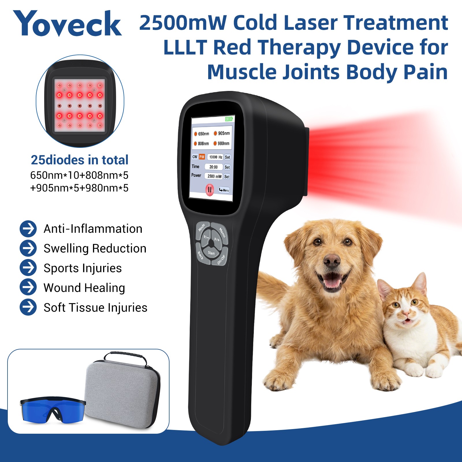 2500mW 25-Diode FourWave Laser Therapy Device 650/808/905/980nm Touchscreen